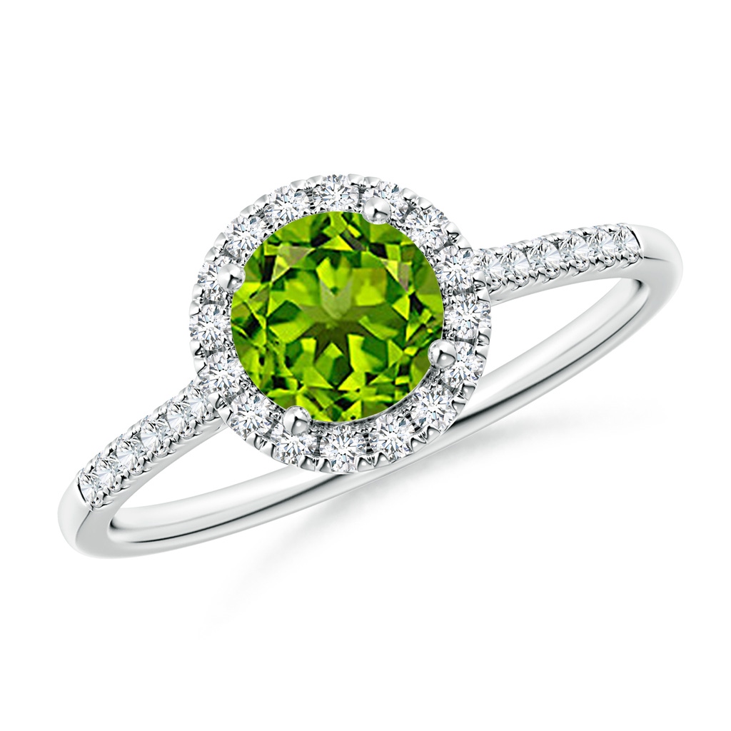6mm AAAA Round Peridot Halo Ring with Diamond Accents in White Gold