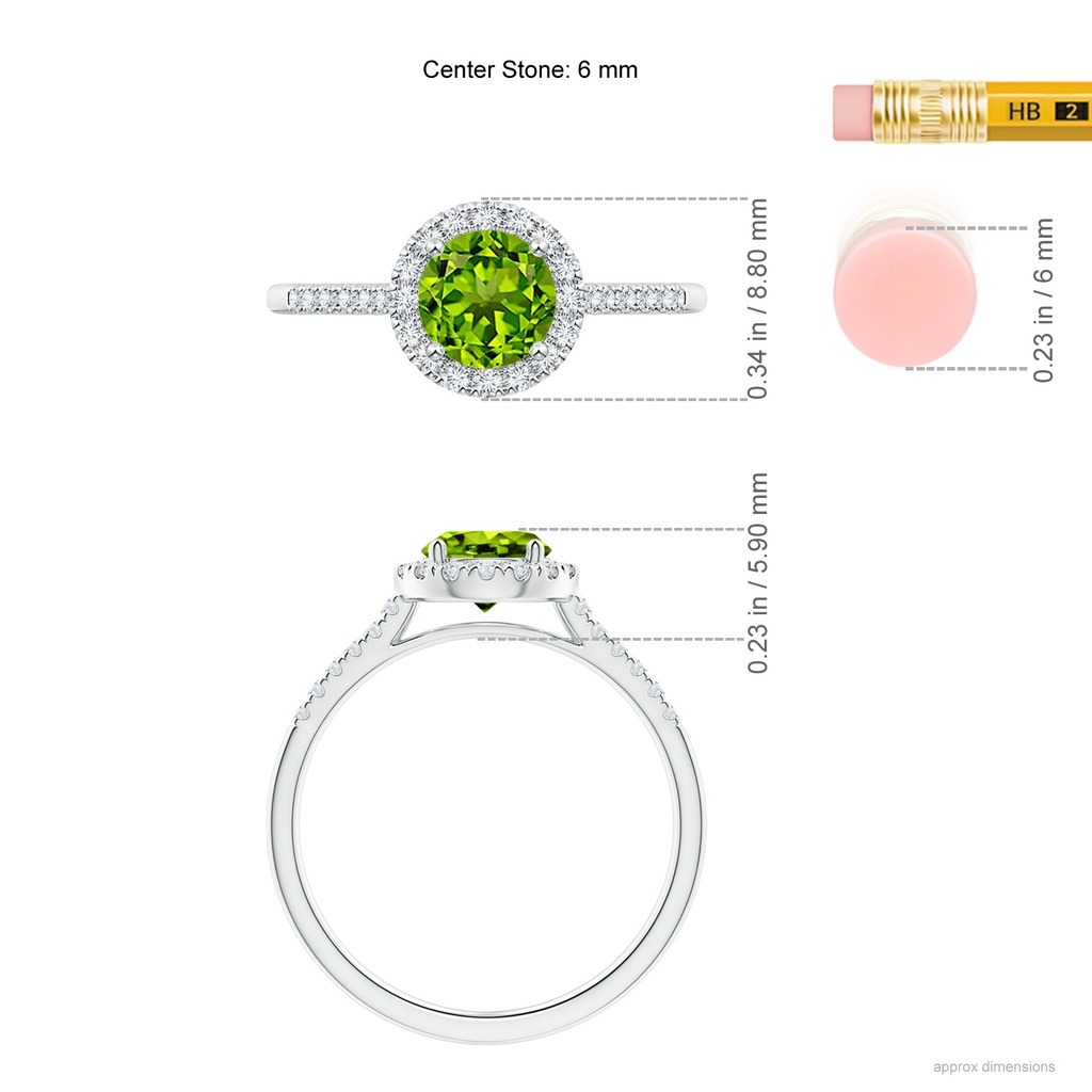 6mm AAAA Round Peridot Halo Ring with Diamond Accents in White Gold Ruler