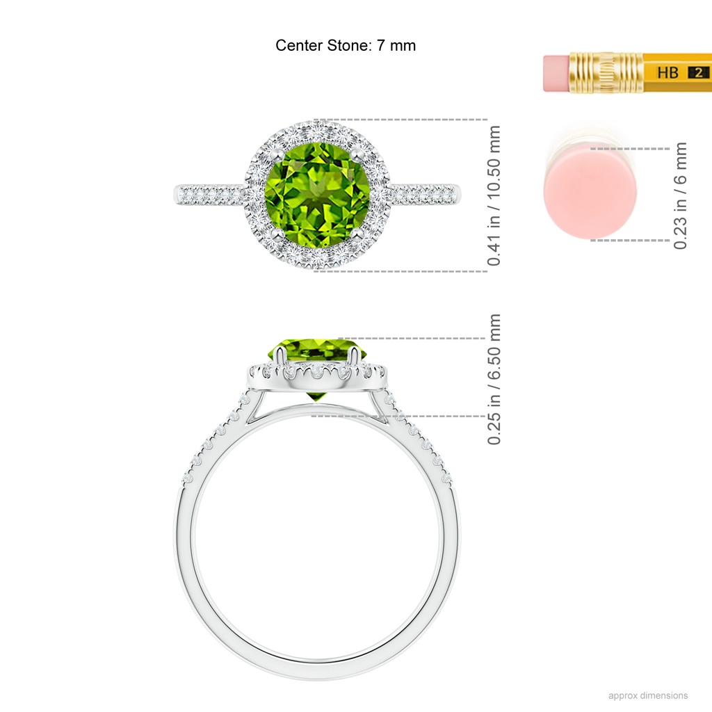7mm AAAA Round Peridot Halo Ring with Diamond Accents in P950 Platinum Ruler