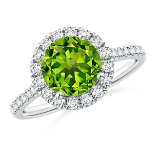 8mm AAAA Round Peridot Halo Ring with Diamond Accents in P950 Platinum