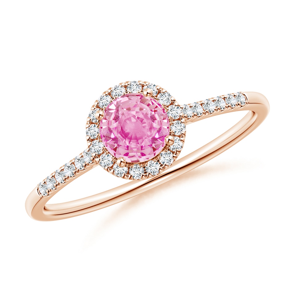 5mm A Round Pink Sapphire Halo Ring with Diamond Accents in Rose Gold 