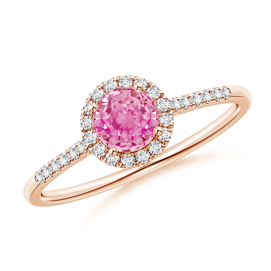 5mm AA Round Pink Sapphire Halo Ring with Diamond Accents in Rose Gold 