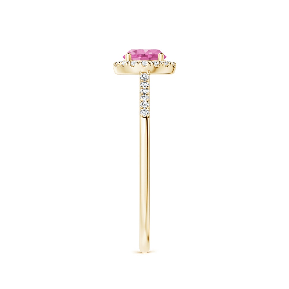 5mm AA Round Pink Sapphire Halo Ring with Diamond Accents in Yellow Gold side-2