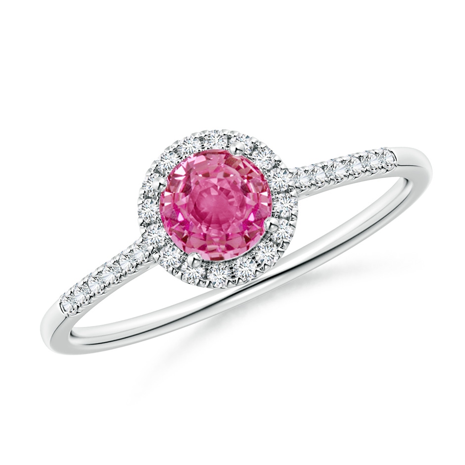 5mm AAA Round Pink Sapphire Halo Ring with Diamond Accents in White Gold 