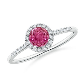 5mm AAAA Round Pink Sapphire Halo Ring with Diamond Accents in White Gold