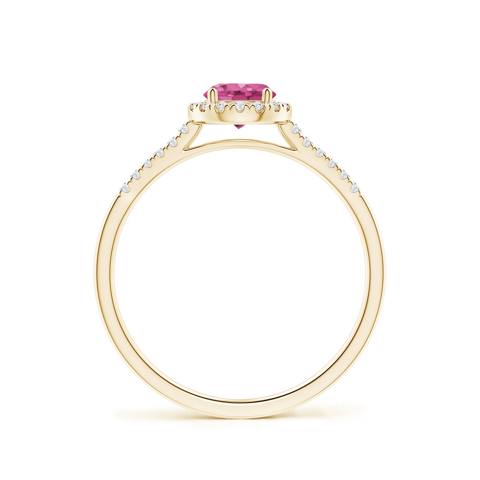 5mm AAAA Round Pink Sapphire Halo Ring with Diamond Accents in Yellow Gold side-1