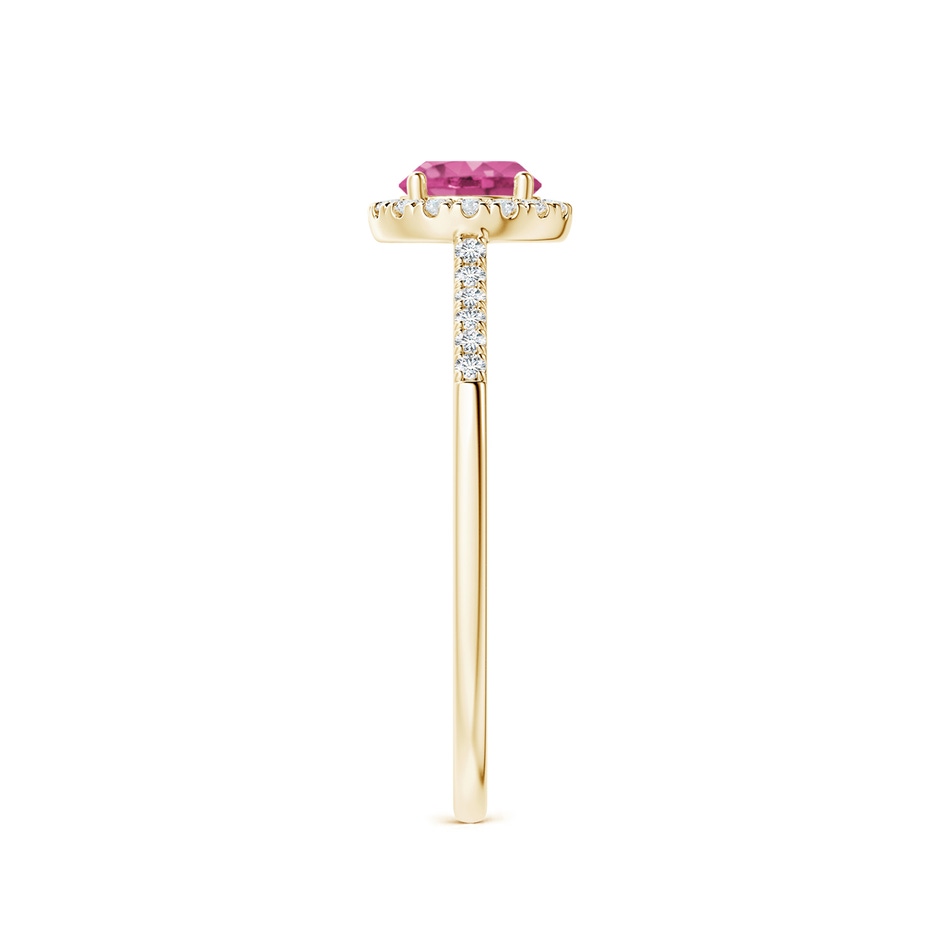 5mm AAAA Round Pink Sapphire Halo Ring with Diamond Accents in Yellow Gold side-2