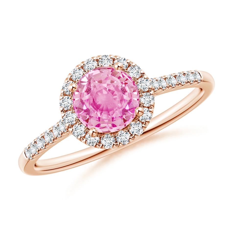 6mm A Round Pink Sapphire Halo Ring with Diamond Accents in Rose Gold 