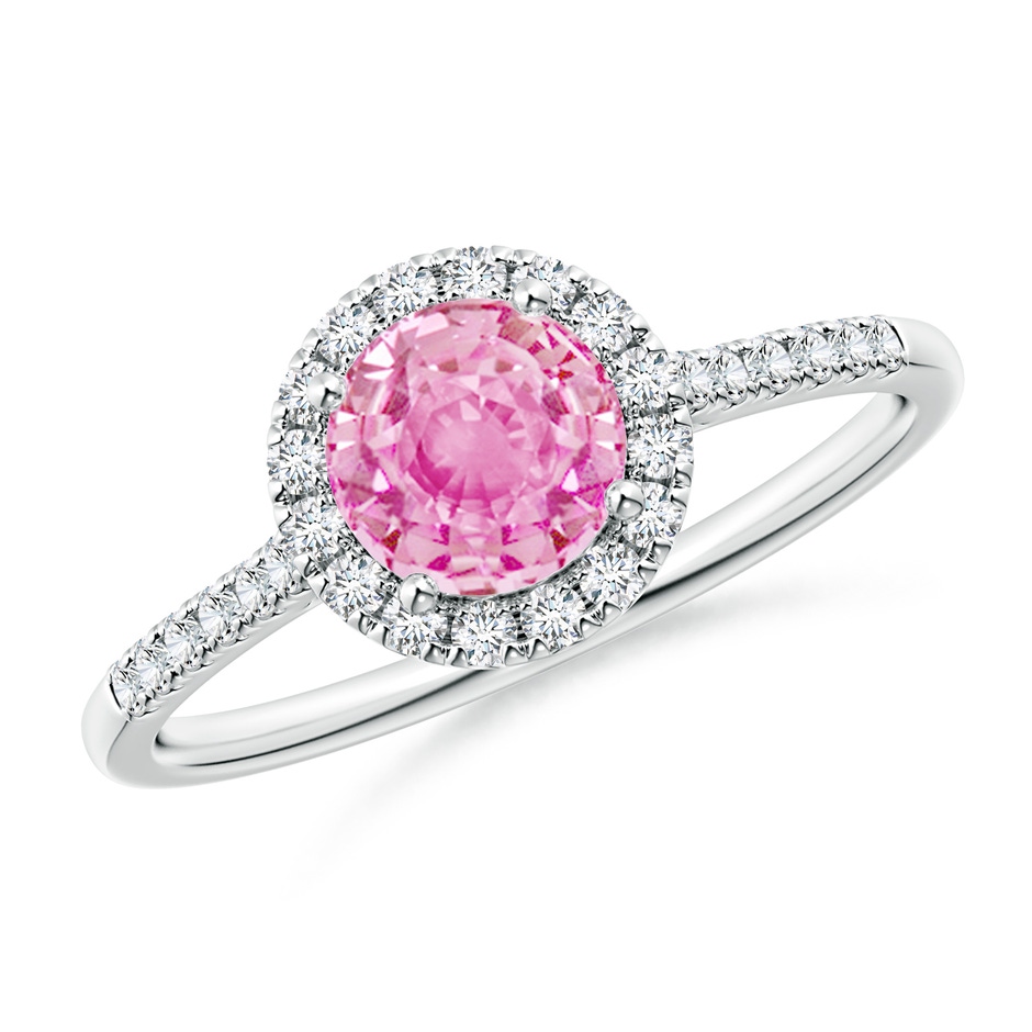 6mm A Round Pink Sapphire Halo Ring with Diamond Accents in White Gold 