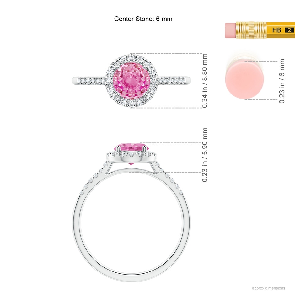 6mm AA Round Pink Sapphire Halo Ring with Diamond Accents in P950 Platinum ruler