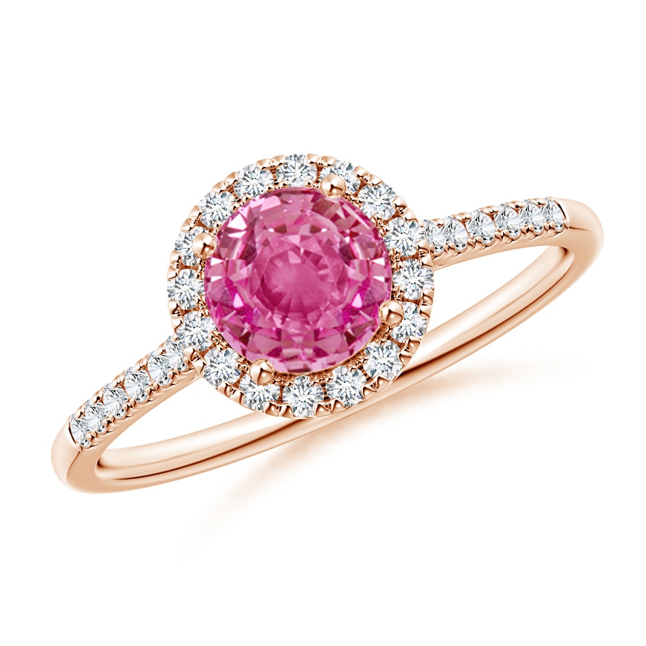 6mm AAA Round Pink Sapphire Halo Ring with Diamond Accents in Rose Gold 