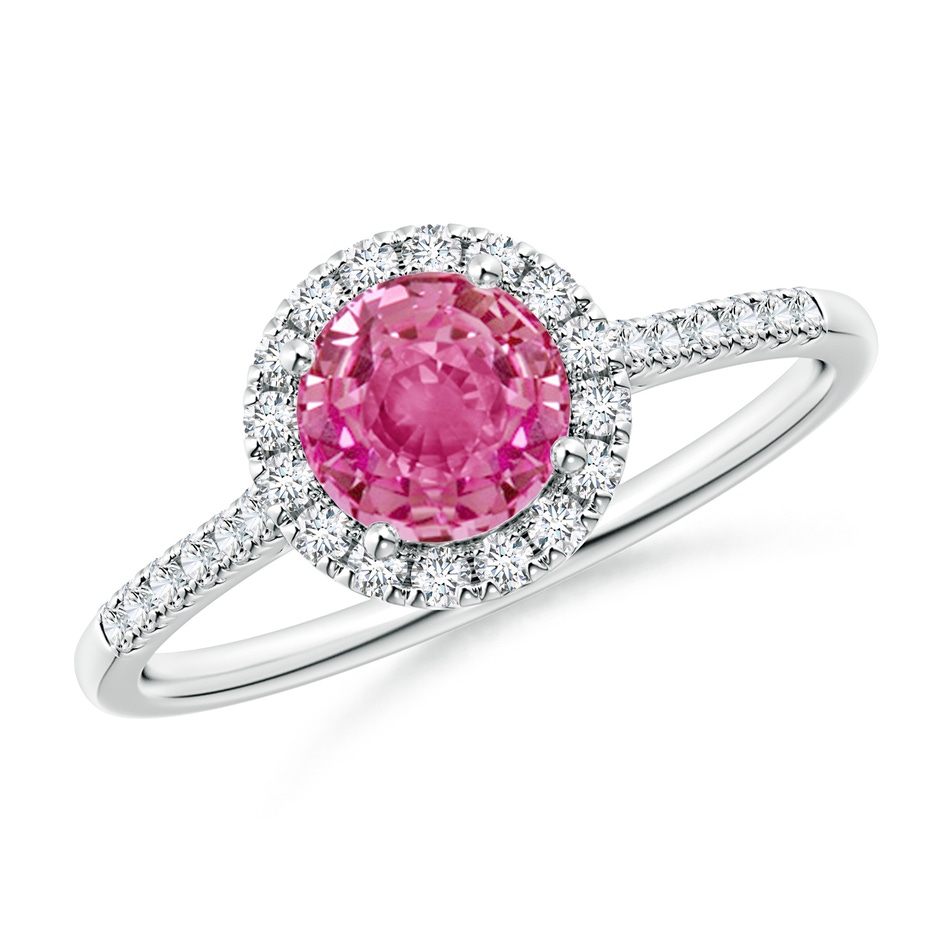 6mm AAA Round Pink Sapphire Halo Ring with Diamond Accents in White Gold 