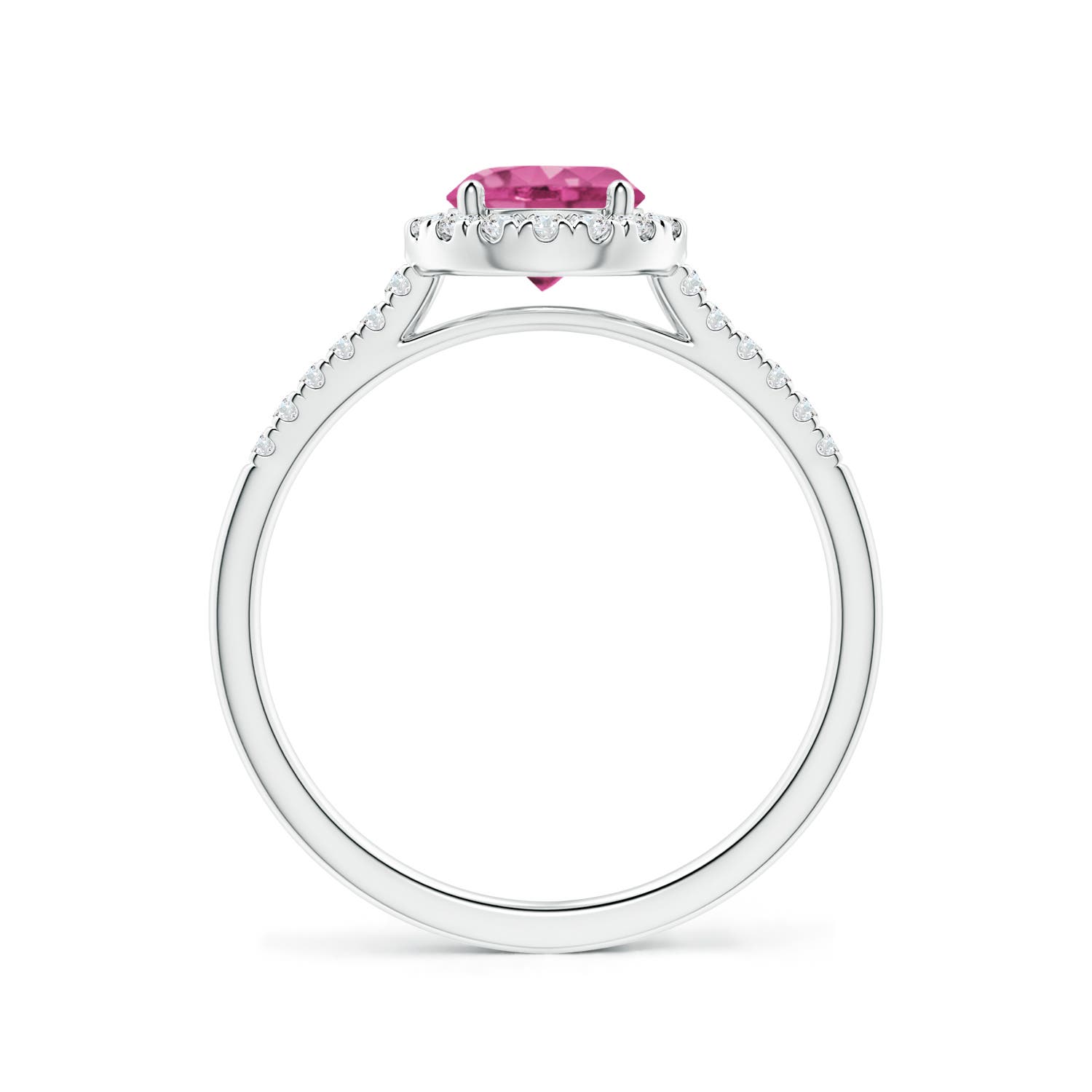 6mm AAAA Round Pink Sapphire Halo Ring with Diamond Accents in P950 Platinum - side 2