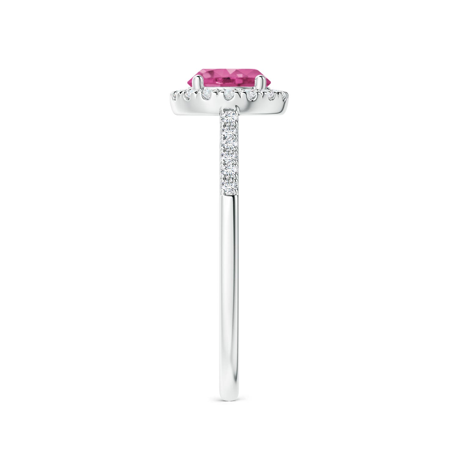 6mm AAAA Round Pink Sapphire Halo Ring with Diamond Accents in P950 Platinum - side 3