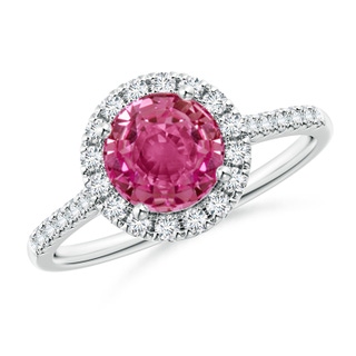 7mm AAAA Round Pink Sapphire Halo Ring with Diamond Accents in P950 Platinum