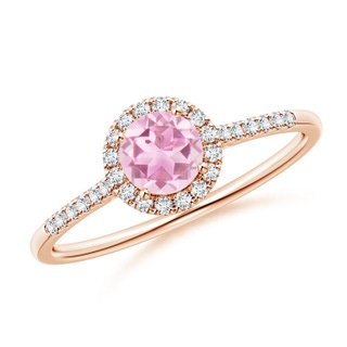 5mm A Round Pink Tourmaline Halo Ring with Diamond Accents in Rose Gold
