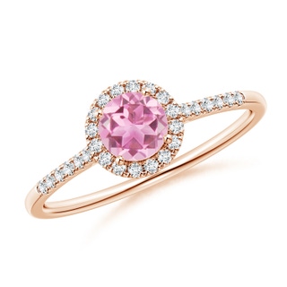 5mm AA Round Pink Tourmaline Halo Ring with Diamond Accents in 9K Rose Gold