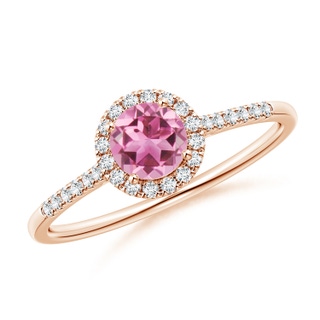 5mm AAA Round Pink Tourmaline Halo Ring with Diamond Accents in 10K Rose Gold