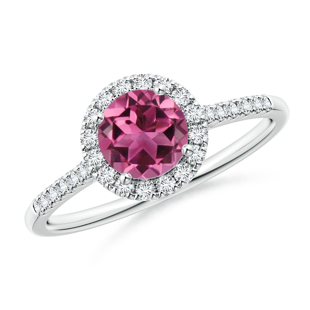 6mm AAAA Round Pink Tourmaline Halo Ring with Diamond Accents in White Gold