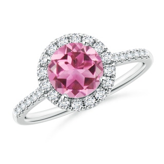 7mm AAA Round Pink Tourmaline Halo Ring with Diamond Accents in White Gold