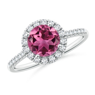 7mm AAAA Round Pink Tourmaline Halo Ring with Diamond Accents in P950 Platinum