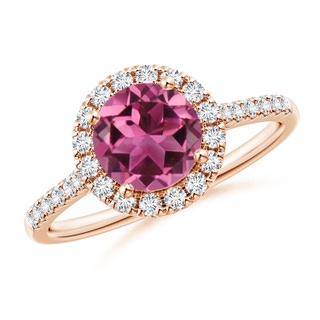7mm AAAA Round Pink Tourmaline Halo Ring with Diamond Accents in Rose Gold