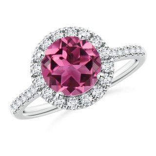 8mm AAAA Round Pink Tourmaline Halo Ring with Diamond Accents in P950 Platinum
