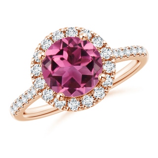 8mm AAAA Round Pink Tourmaline Halo Ring with Diamond Accents in Rose Gold