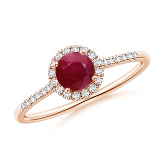 5mm A Round Ruby Halo Ring with Diamond Accents in Rose Gold