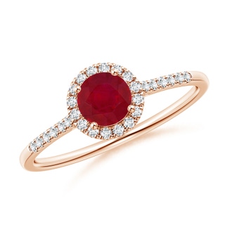 5mm AA Round Ruby Halo Ring with Diamond Accents in Rose Gold