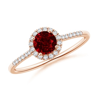 5mm AAAA Round Ruby Halo Ring with Diamond Accents in 10K Rose Gold
