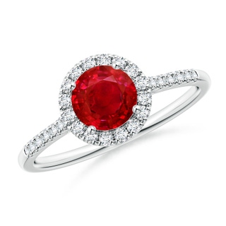 6mm AAA Round Ruby Halo Ring with Diamond Accents in P950 Platinum