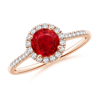 6mm AAA Round Ruby Halo Ring with Diamond Accents in Rose Gold