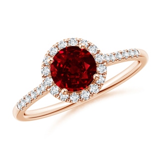 6mm AAAA Round Ruby Halo Ring with Diamond Accents in 10K Rose Gold