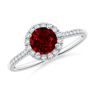 6mm AAAA Round Ruby Halo Ring with Diamond Accents in P950 Platinum