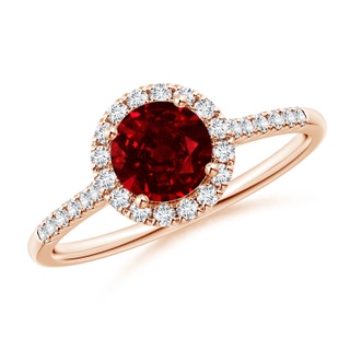 6mm AAAA Round Ruby Halo Ring with Diamond Accents in Rose Gold
