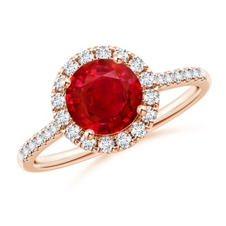 7mm AAA Round Ruby Halo Ring with Diamond Accents in Rose Gold