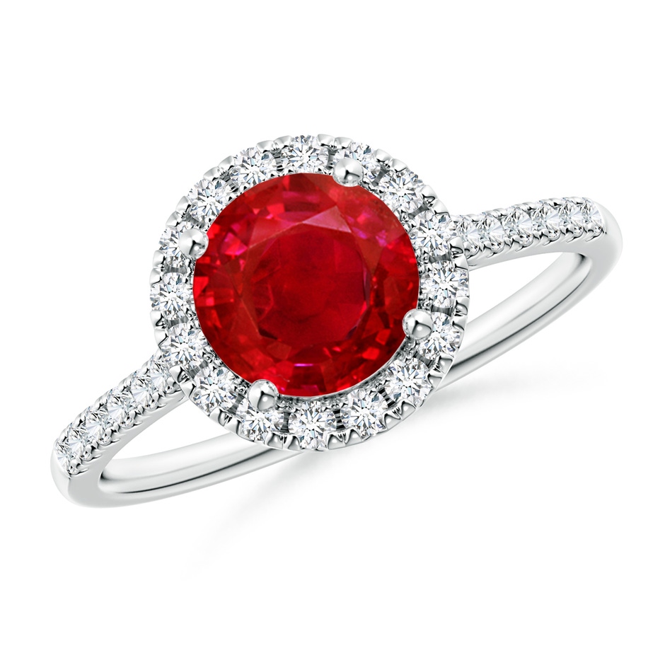 7mm AAA Round Ruby Halo Ring with Diamond Accents in White Gold 