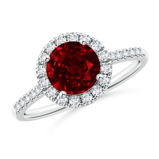 7mm AAAA Round Ruby Halo Ring with Diamond Accents in P950 Platinum