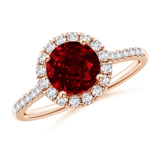 7mm AAAA Round Ruby Halo Ring with Diamond Accents in Rose Gold