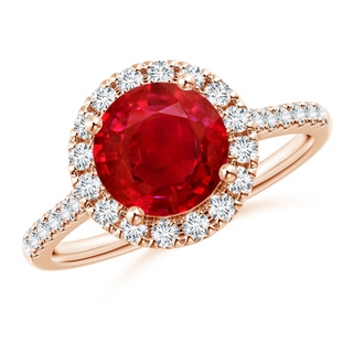 8mm AAA Round Ruby Halo Ring with Diamond Accents in 10K Rose Gold
