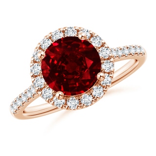 8mm AAAA Round Ruby Halo Ring with Diamond Accents in 9K Rose Gold