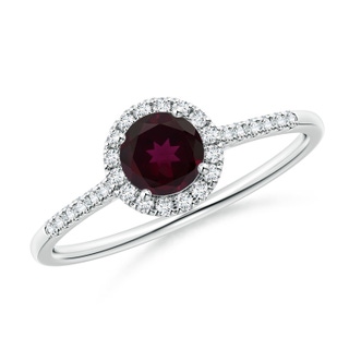 5mm A Round Rhodolite Halo Ring with Diamond Accents in P950 Platinum