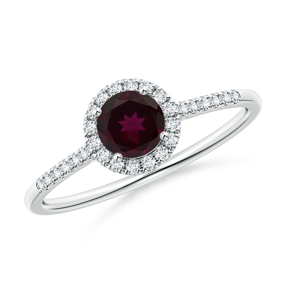 5mm A Round Rhodolite Halo Ring with Diamond Accents in P950 Platinum 