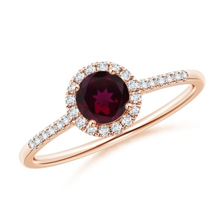 5mm AA Round Rhodolite Halo Ring with Diamond Accents in Rose Gold