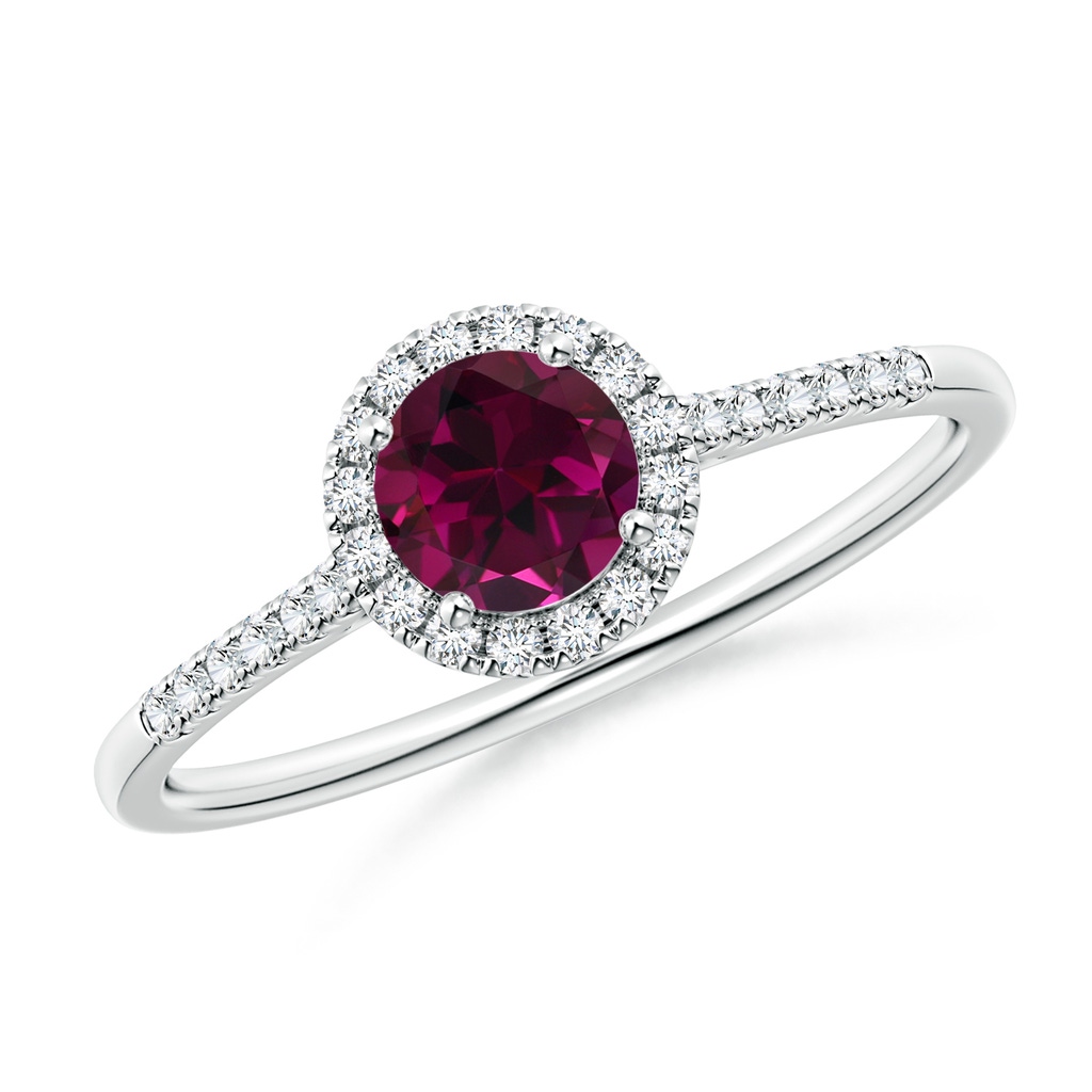 5mm AAA Round Rhodolite Halo Ring with Diamond Accents in White Gold