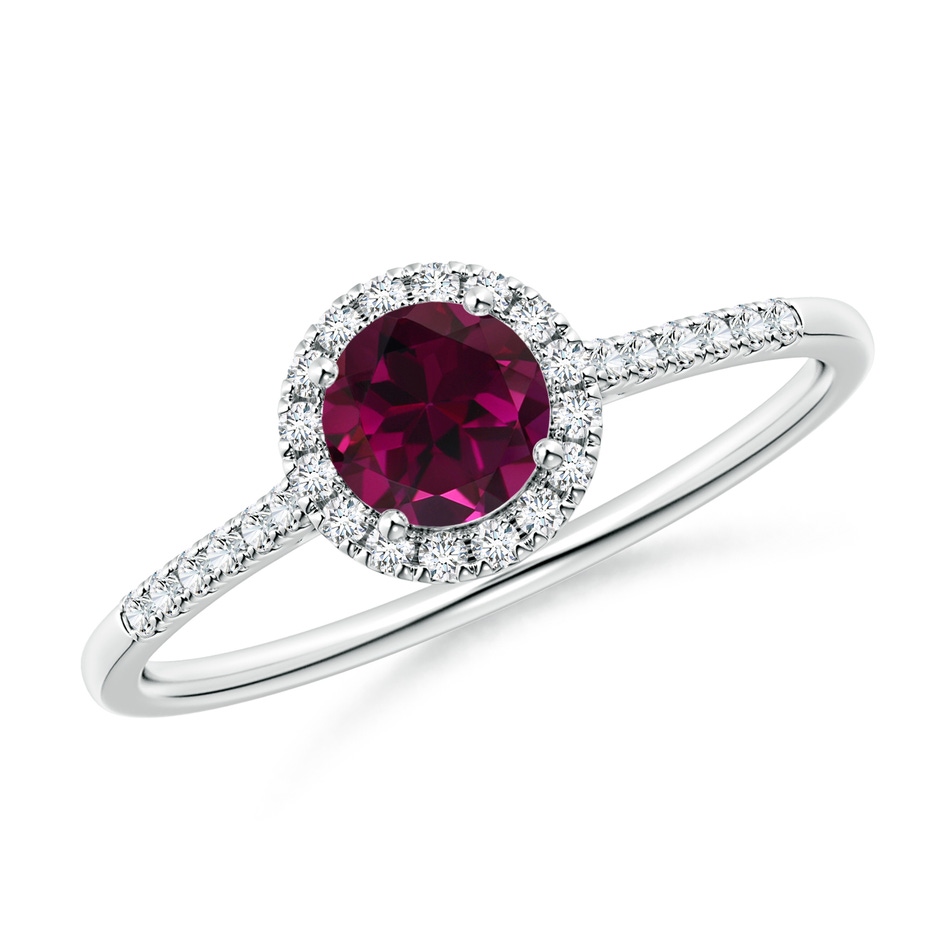 5mm AAA Round Rhodolite Halo Ring with Diamond Accents in White Gold 