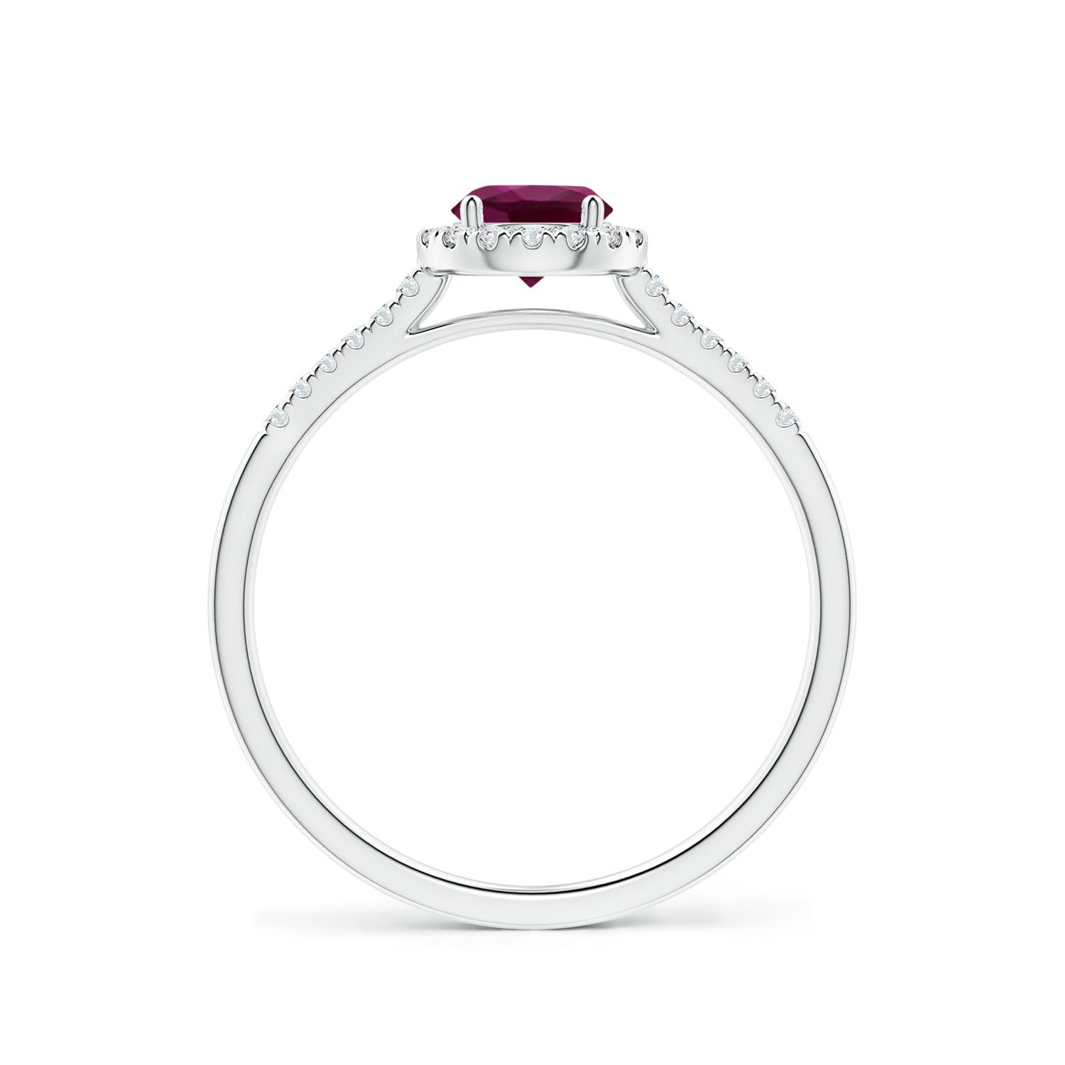 5mm AAA Round Rhodolite Halo Ring with Diamond Accents in White Gold - side 2