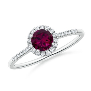 5mm AAAA Round Rhodolite Halo Ring with Diamond Accents in P950 Platinum