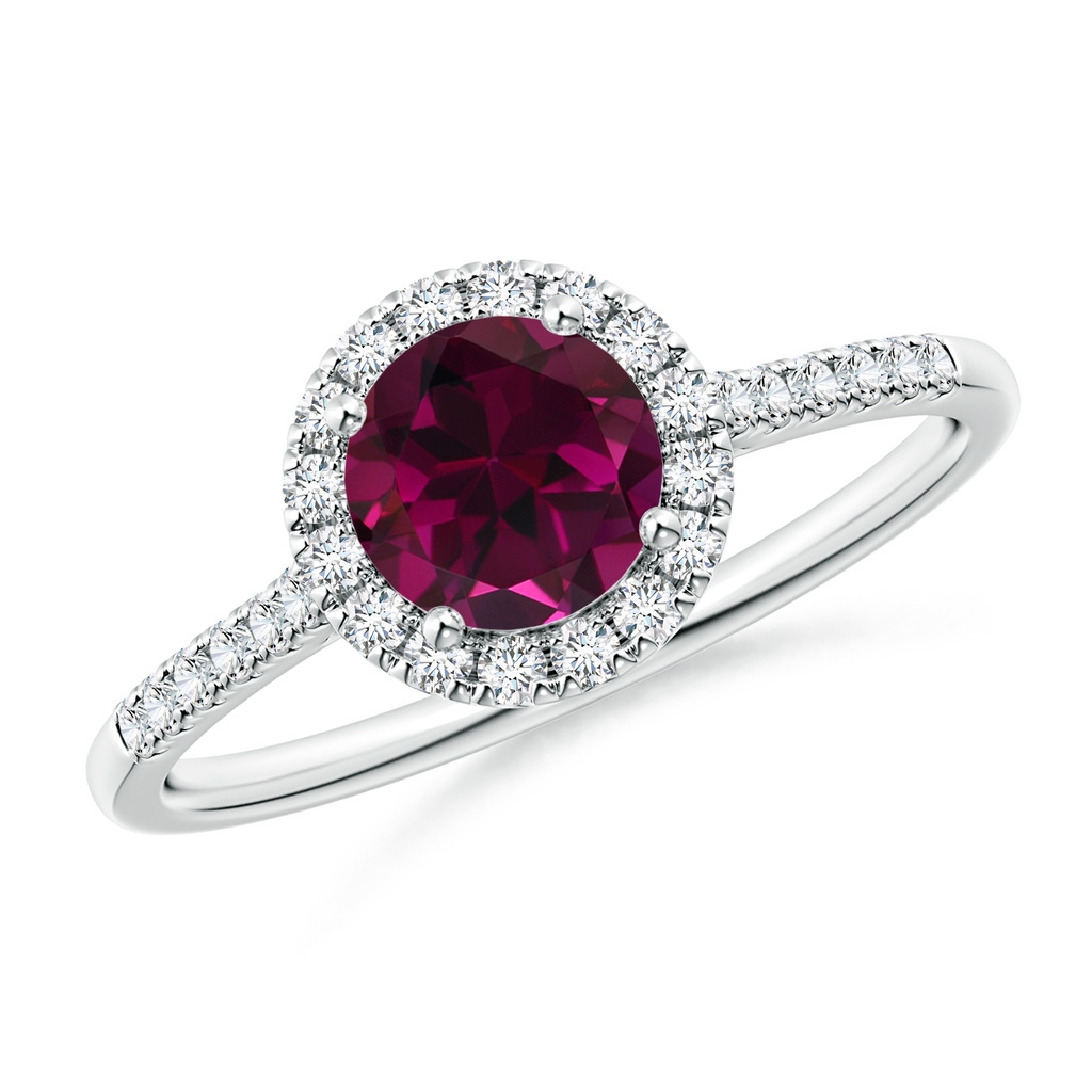 6mm AAA Round Rhodolite Halo Ring with Diamond Accents in White Gold